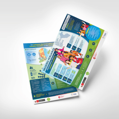 Infografías y flyers sobre el impacto del cambio climático en mujeres y jóvenes peruanos