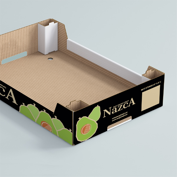 Bandejas para exportación de paltas hass marca nazca en cartón corrugado